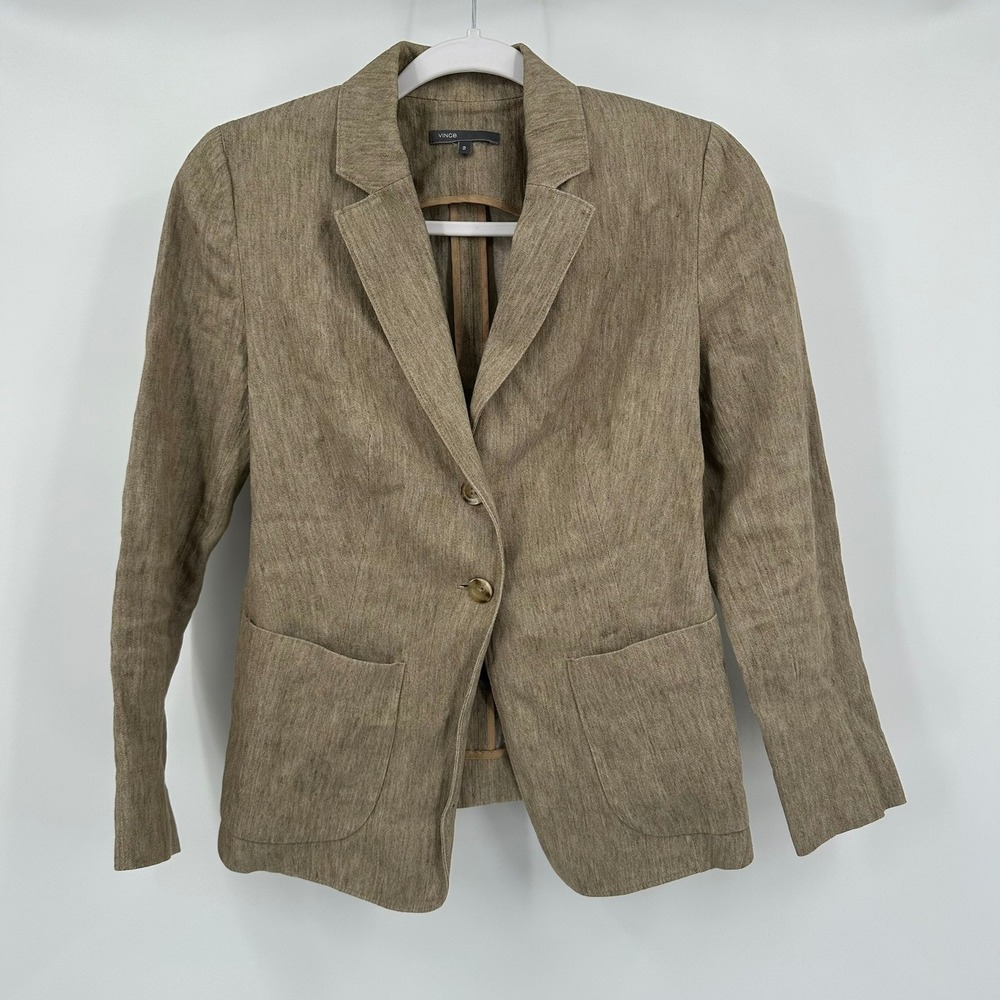 Vince Womens Old Money Linen Blend Blazer Size 2 Minimalist Neutral Jacket